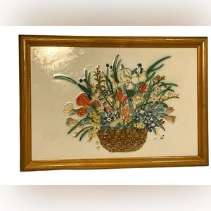 Vintage Relief Porcelain Tile Art Floral Arrangement Coquette Brat Cottage Core